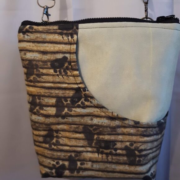 New Travel Sling bag Western Bear Paw Prints design Sage Suede Brown blue rustic - Picture 3 of 14